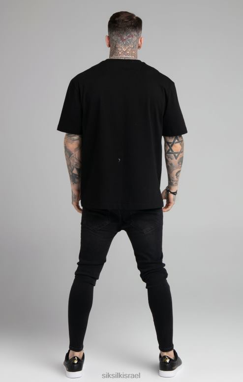 SikSilk גברים חולצת טריקו שחורה בגזרה רגועה D2LH2407 לבוש