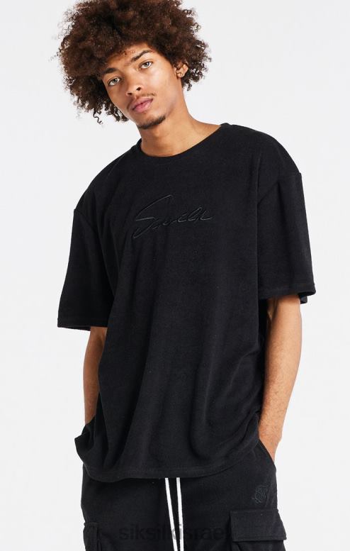 SikSilk גברים חולצת טי אוברסייז שחורה מגבות D2LH2408 לבוש