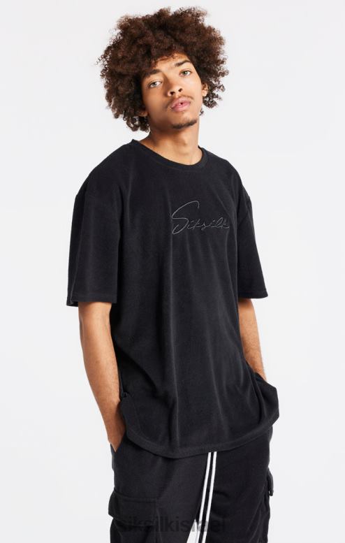 SikSilk גברים חולצת טי אוברסייז שחורה מגבות D2LH2408 לבוש