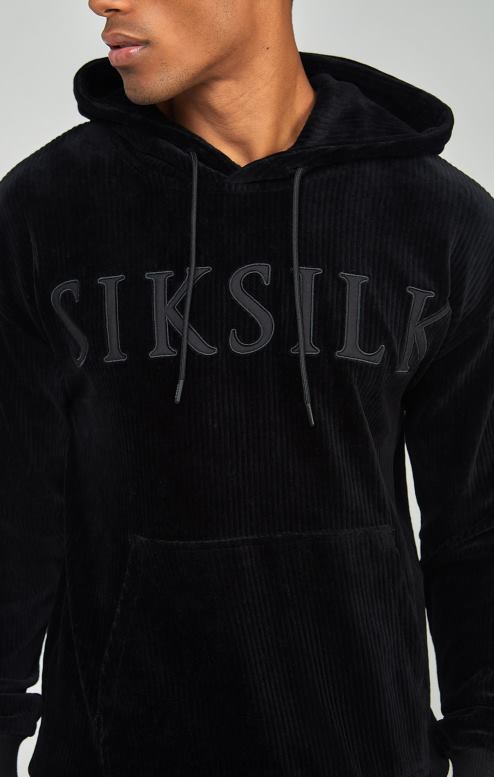 SikSilk גברים קפוצ'ון עליון עם לוגו אפליקציית קורדרוי שחור D2LH2414 לבוש