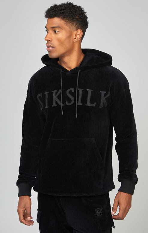 SikSilk גברים קפוצ'ון עליון עם לוגו אפליקציית קורדרוי שחור D2LH2414 לבוש
