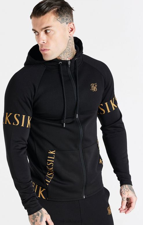 SikSilk גברים קפוצ'ון שחור דינמי עם רוכסן דרך D2LH2416 לבוש