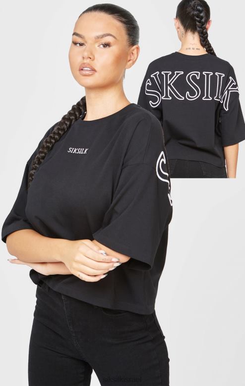 SikSilk נשים חולצת טריקו ממותגת שחורה D2LH243 לבוש