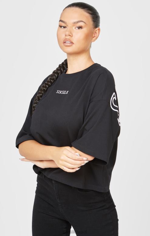 SikSilk נשים חולצת טריקו ממותגת שחורה D2LH243 לבוש