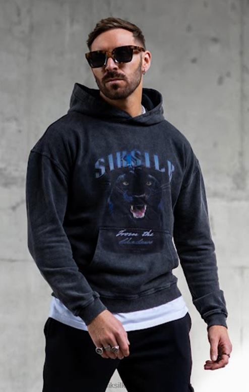 SikSilk גברים קפוצ'ון שחור גרפי דק קצוץ D2LH2440 לבוש