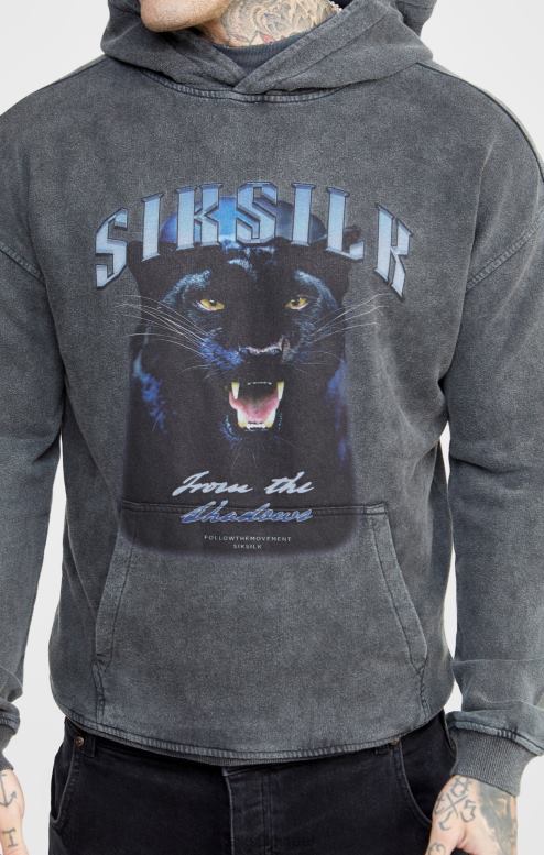 SikSilk גברים קפוצ'ון שחור גרפי דק קצוץ D2LH2440 לבוש