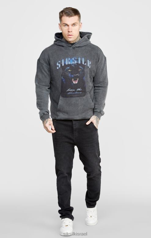 SikSilk גברים קפוצ'ון שחור גרפי דק קצוץ D2LH2440 לבוש