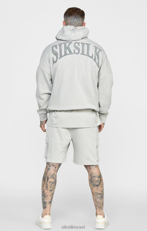 SikSilk גברים קפוצ'ון אוברסייז בהדפס ורסיטי אפור D2LH2443 לבוש