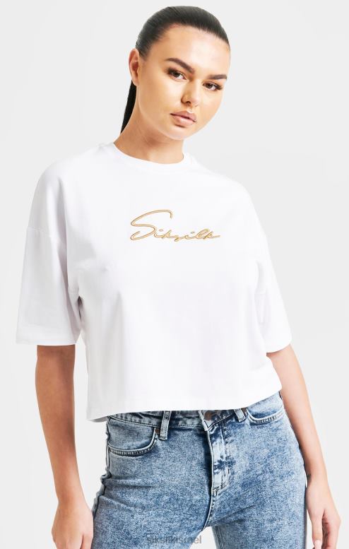 SikSilk נשים טי קרופ חתימה לבנה D2LH245 לבוש