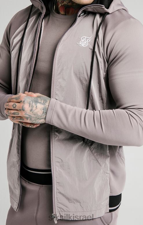 SikSilk גברים להתאים קפוצ'ון דרך רוכסן ניילון כתוש - אפור D2LH2453 לבוש