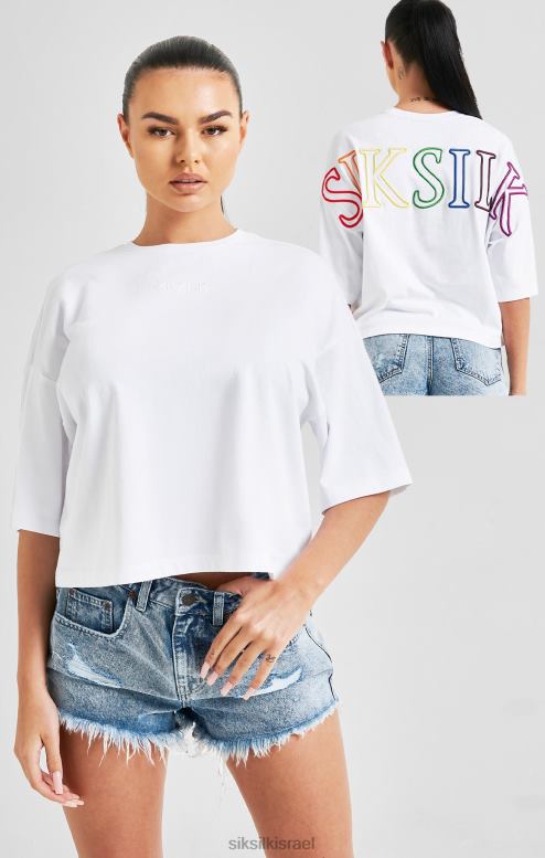 SikSilk נשים חולצת טריקו ממותגת לבנה קשת בענן D2LH247 לבוש