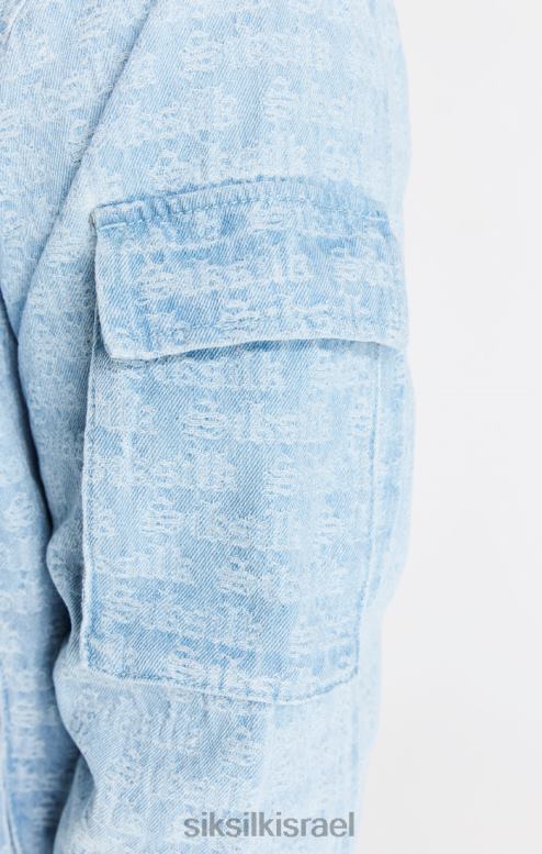 SikSilk גברים מעיל בומבר ג'ינס בצבע ג'קארד כחול D2LH2471 לבוש