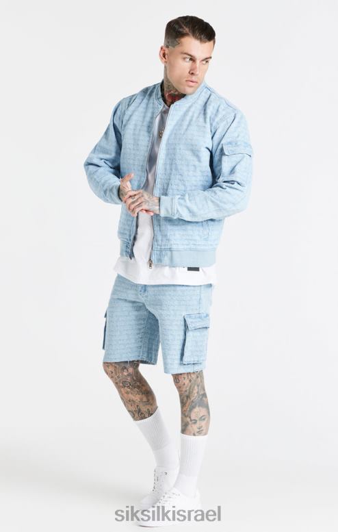 SikSilk גברים מעיל בומבר ג'ינס בצבע ג'קארד כחול D2LH2471 לבוש