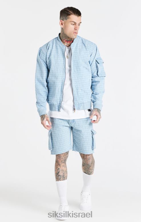 SikSilk גברים מעיל בומבר ג'ינס בצבע ג'קארד כחול D2LH2471 לבוש