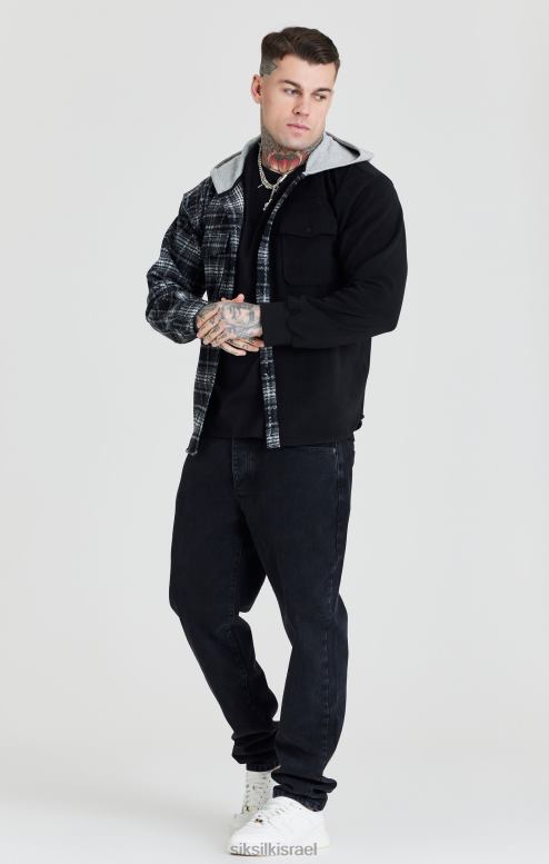 SikSilk גברים חולצה שחורה עם קפוצ'ון ניגודיות D2LH2490 לבוש