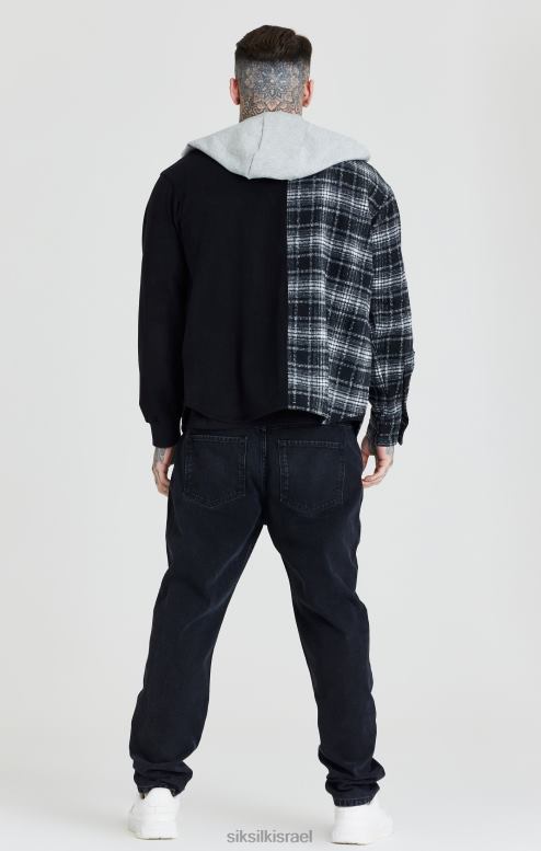 SikSilk גברים חולצה שחורה עם קפוצ'ון ניגודיות D2LH2490 לבוש