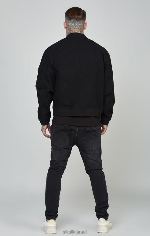 SikSilk גברים ז'קט בומבר ג'ינס עם לוגו חוזר שחור D2LH2491 לבוש