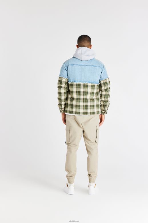 SikSilk גברים ז'קט ג'ינס ניגודיות משובץ ירוק D2LH2496 לבוש