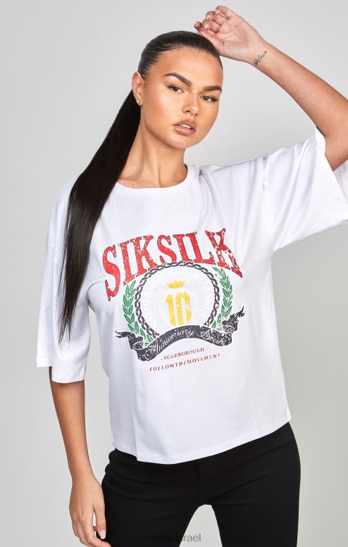 SikSilk נשים חולצת טריקו לבנה בוורסיטי קרופ D2LH253 לבוש
