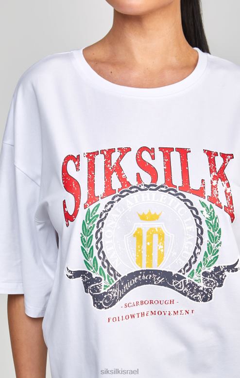 SikSilk נשים חולצת טריקו לבנה בוורסיטי קרופ D2LH253 לבוש