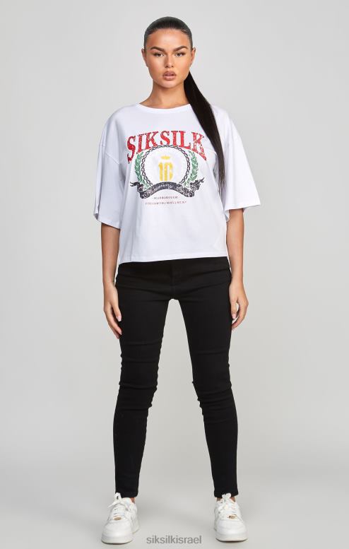 SikSilk נשים חולצת טריקו לבנה בוורסיטי קרופ D2LH253 לבוש