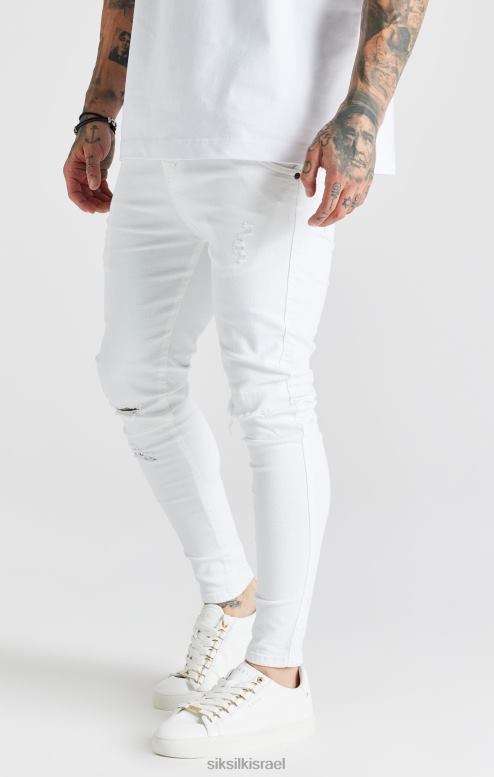SikSilk גברים סקיני ג'ינס חיוני לבן במצוקה D2LH2553 לבוש