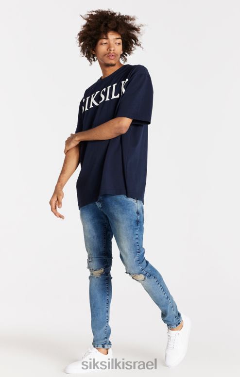 SikSilk גברים ג'ינס סליים בכושר כחול בהיר במצוקה D2LH2558 לבוש