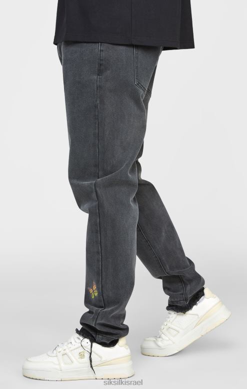 SikSilk גברים ג'ינס בהתאמה ישרה של פרפר שחור D2LH2562 לבוש