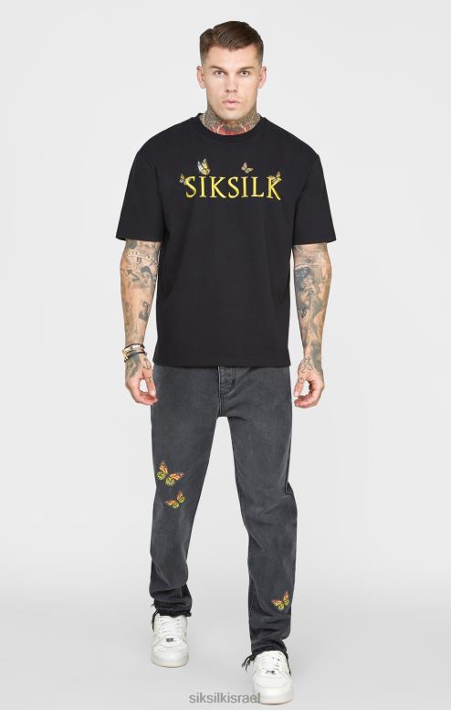 SikSilk גברים ג'ינס בהתאמה ישרה של פרפר שחור D2LH2562 לבוש