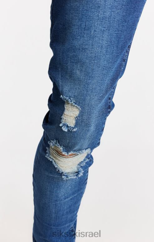 SikSilk גברים ג'ינס בגזרה בגזרה כחולה במצוקה D2LH2563 לבוש
