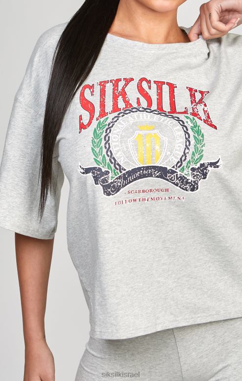 SikSilk נשים חולצת טריקו אפור חוואר באוניברסיטה D2LH257 לבוש