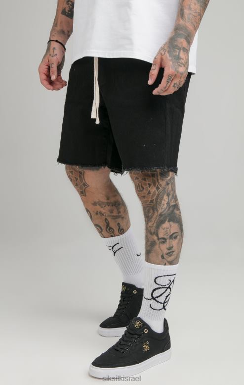 SikSilk גברים מכפלת גולמית שחורה קצרה ג'ינס רגוע D2LH2582 לבוש