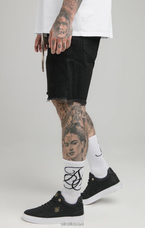 SikSilk גברים מכפלת גולמית שחורה קצרה ג'ינס רגוע D2LH2582 לבוש