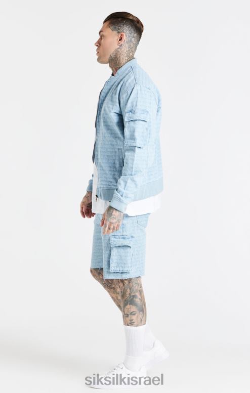 SikSilk גברים קצר מטען ג'ינס בצבע ג'קארד כחול D2LH2593 לבוש