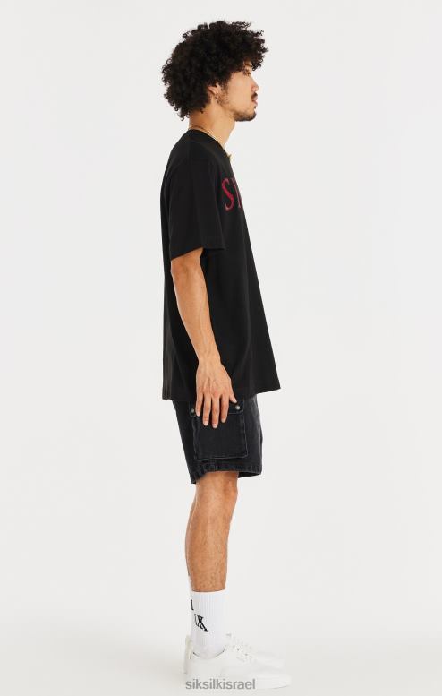 SikSilk גברים קצר מטען ג'ינס שחור D2LH2598 לבוש