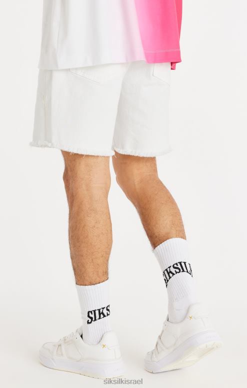 SikSilk גברים מכפלת גולמית לבנה קצרת ג'ינס במצוקה D2LH2600 לבוש