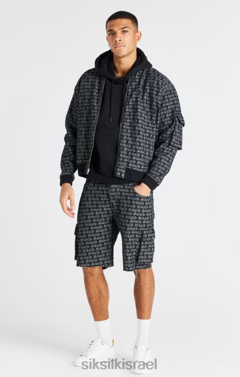 SikSilk גברים קצר מטען ג'ינס ג'קארד שחור D2LH2604 לבוש