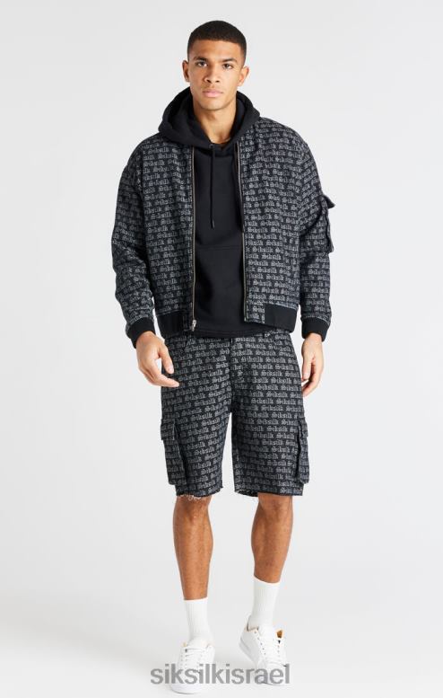 SikSilk גברים קצר מטען ג'ינס ג'קארד שחור D2LH2604 לבוש