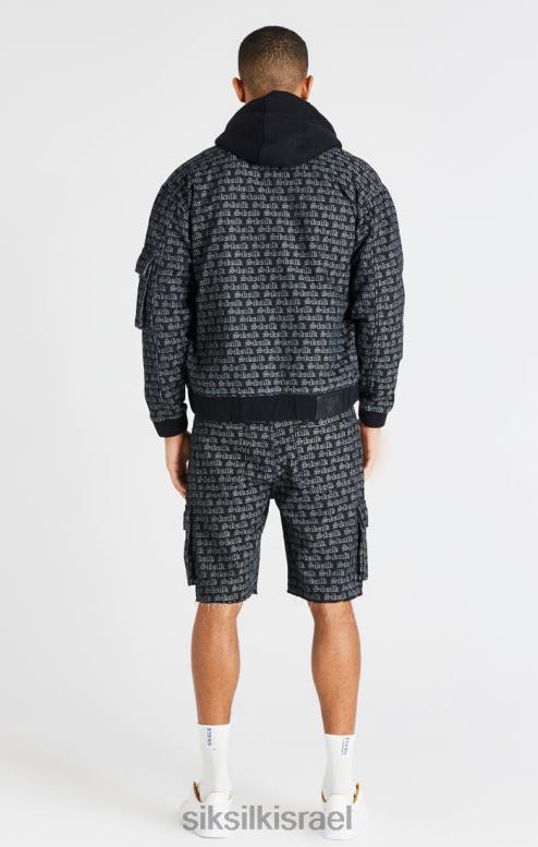 SikSilk גברים קצר מטען ג'ינס ג'קארד שחור D2LH2604 לבוש