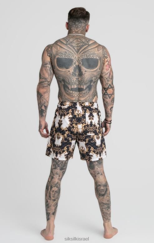 SikSilk גברים שחור לבן ונציאני קצר לשחייה D2LH2615 לבוש