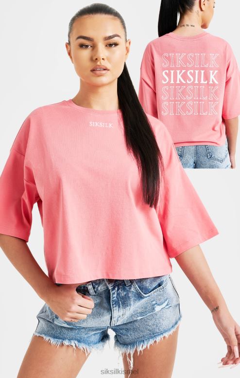 SikSilk נשים חולצת טריקו עם לוגו חוזר ורוד D2LH265 לבוש