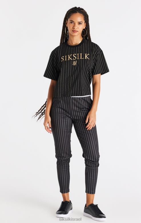 SikSilk נשים חולצת טריקו שחורה עם פסים D2LH266 לבוש