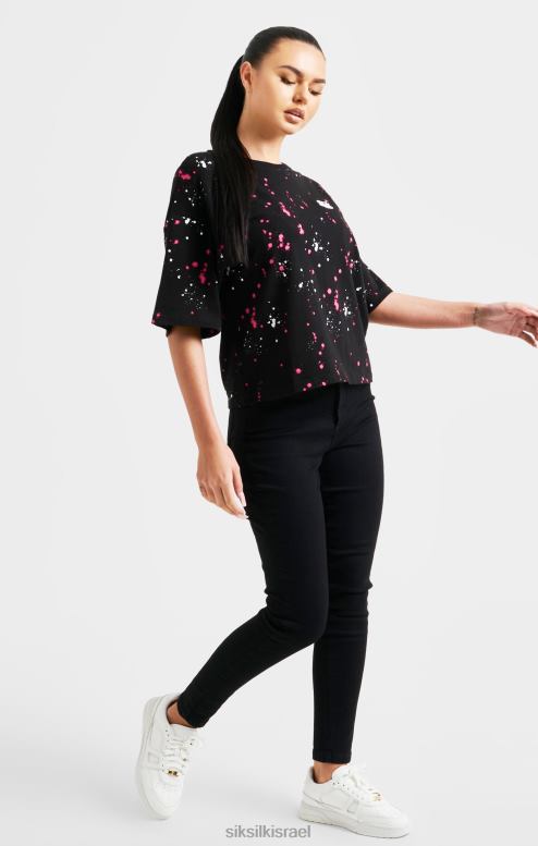 SikSilk נשים חולצת טריקו עם נתז צבע שחור D2LH267 לבוש