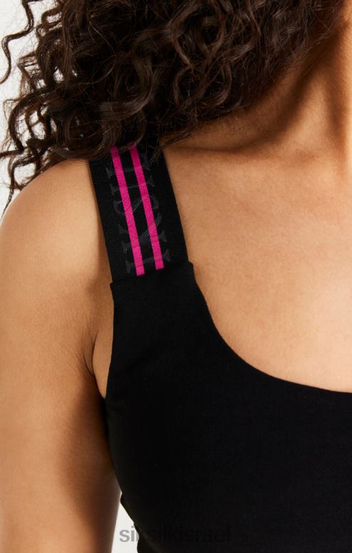 SikSilk נשים סרט שחור כתף אחת יבול ברלט D2LH271 לבוש