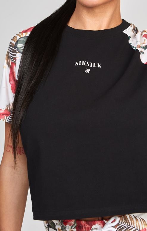 SikSilk נשים חולצת טריקו שחורה בסגנון רטרו טרופי D2LH273 לבוש
