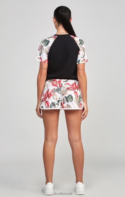 SikSilk נשים חולצת טריקו שחורה בסגנון רטרו טרופי D2LH273 לבוש