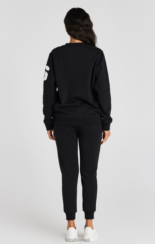 SikSilk נשים סווטשירט שחור לוגו של האוניברסיטה D2LH276 לבוש