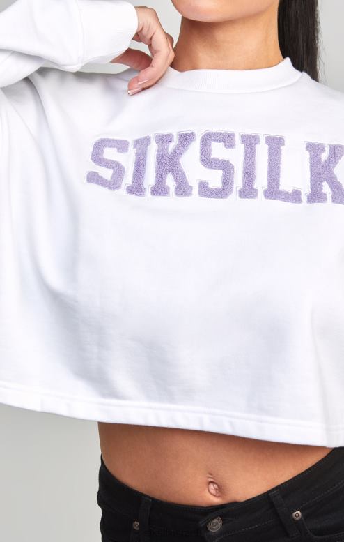 SikSilk נשים סווטשירט ורסייטי קרופ לבן D2LH284 לבוש
