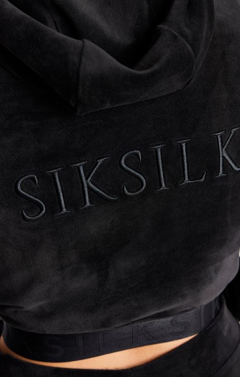 SikSilk נשים קפוצ'ון קצוץ קטיפה שחור D2LH294 לבוש