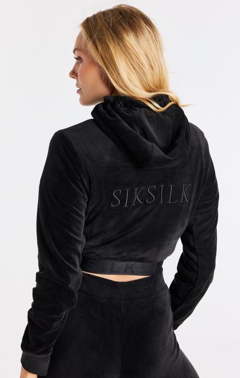 SikSilk נשים קפוצ'ון קצוץ קטיפה שחור D2LH294 לבוש